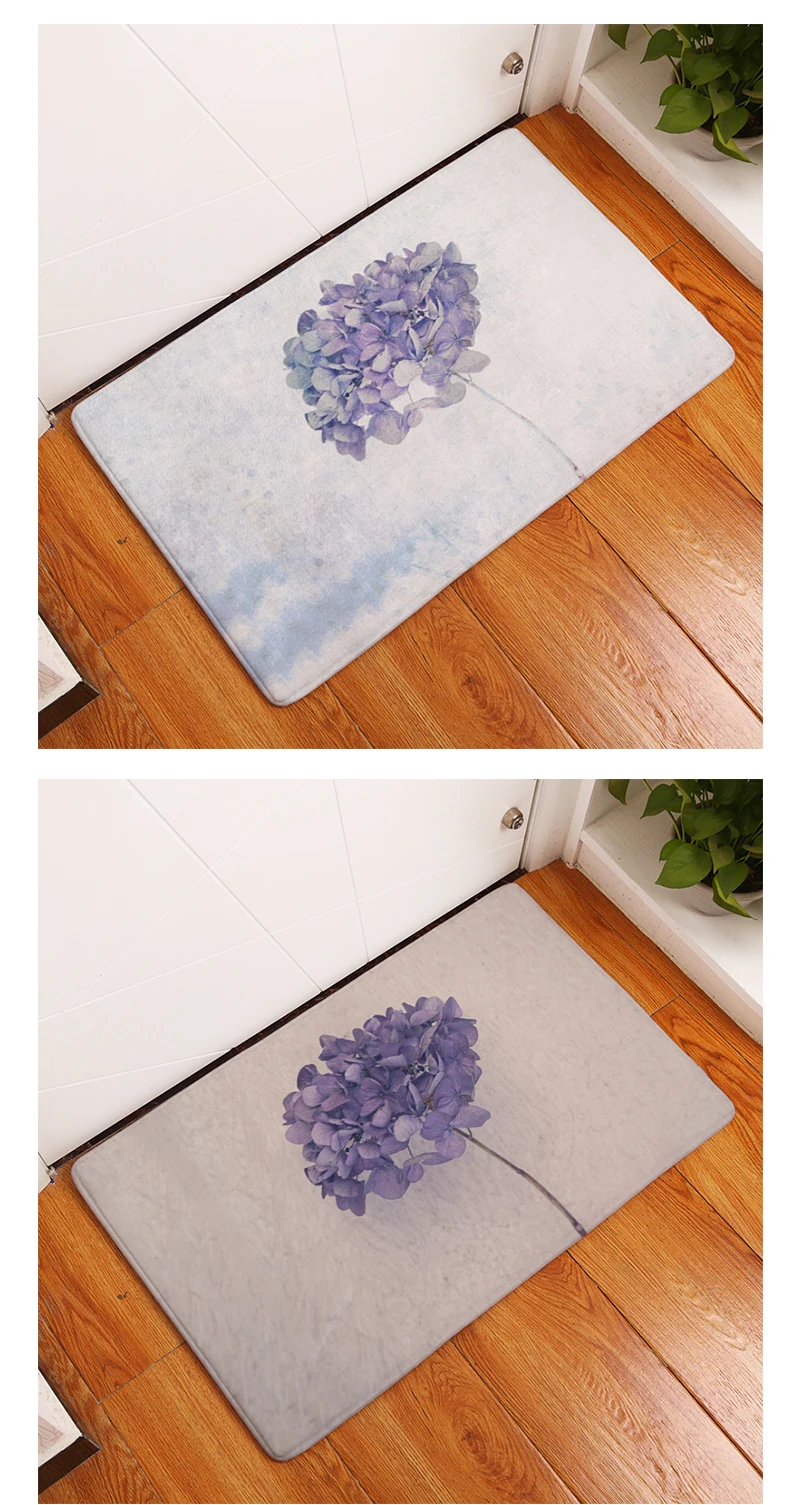 Carpet Entrance Welcome Mat Carpet Doormat Vintage Bouquet Printing Carpet Flannel Home Bathroom Kitchen Antislip Doormat