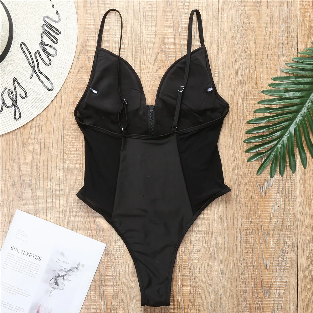Женский купальник Maillot De Bain 2020 Женские однотонные черные боди с V образным вырезом