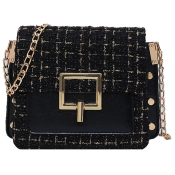 

2019 Winter Fashion New Contrast color Square Crossbody bag Quality Wool Women's Designer Handbag Chain Shoulder Messenger Bag