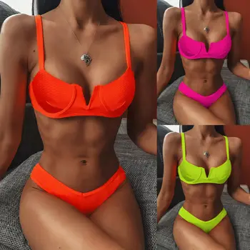 

Women Push-up Bra Bandage Bikini Set Padded Bikini Thong Swimsuit Triangle Swimwear Bathing 2020 Summer 2 Pieces Bathing Suit