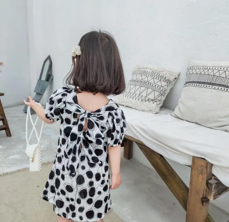 Japan Style Baby Girls Summer Dot Back Bow Blouse Dress Princess Children Cute Dress 6 pcs/lot, Wholesal