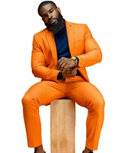 

Fashion Bright Orange Groom Slim Fit Tuxedos/Wedding Prom Business Men Suits/Classic Notch Lapel Male Coat Trousers/Suit Supply
