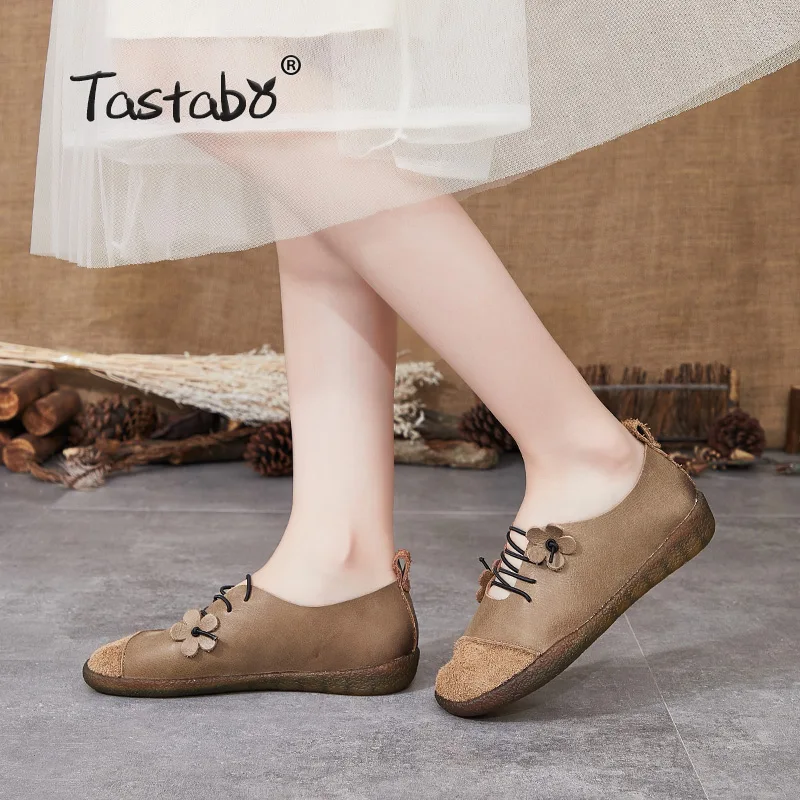 Tastabo женская обувь из натуральной кожи; обувь на плоской подошве в винтажном элегантном стиле; удобная обувь для вождения; цвет коричневый, бежевый; S90561