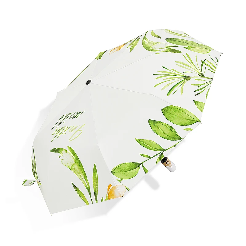 Автоматический зонт с зелеными растениями, Женский тройной складной зонт, Женский Зонт от дождя с розовыми цветами, Ветрозащитный Зонт высокого качества