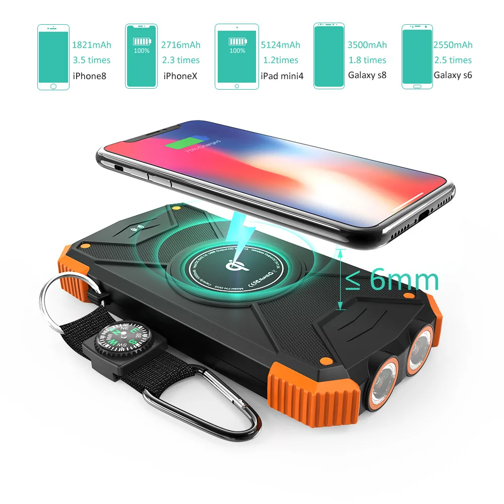 

Wireless Solar Power Bank QI 3.0 Waterproof Batterie Externe Carregador Portatil Powerbank for Xiaomi Iphone Xr xiaoMi huawei