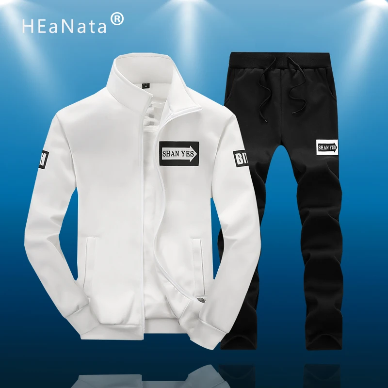 Мужской спортивный костюм кофта для бега с принтом и стоячим воротником