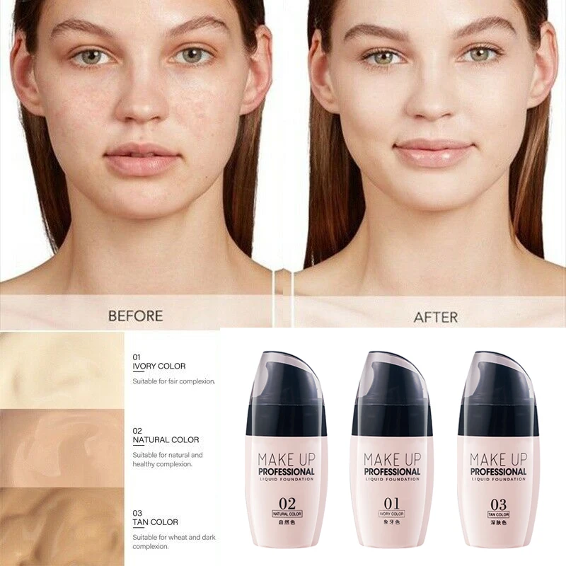 

Waterproof Make Up Liquid Foundation Oil Control Cover Base Concealer Long Lasting Makeup Cosmetics Face Foundation Cream