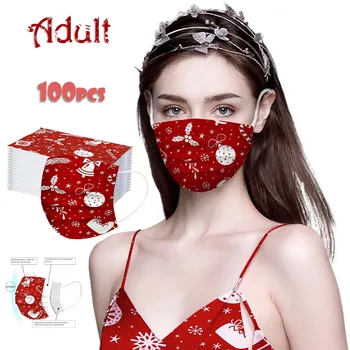 

100PC Adult's Christmas print Mask Mascarillas Unisex Mascarilla 3Ply Ear Loop Mask Mouth Topmask Pollution Mask One Time Use