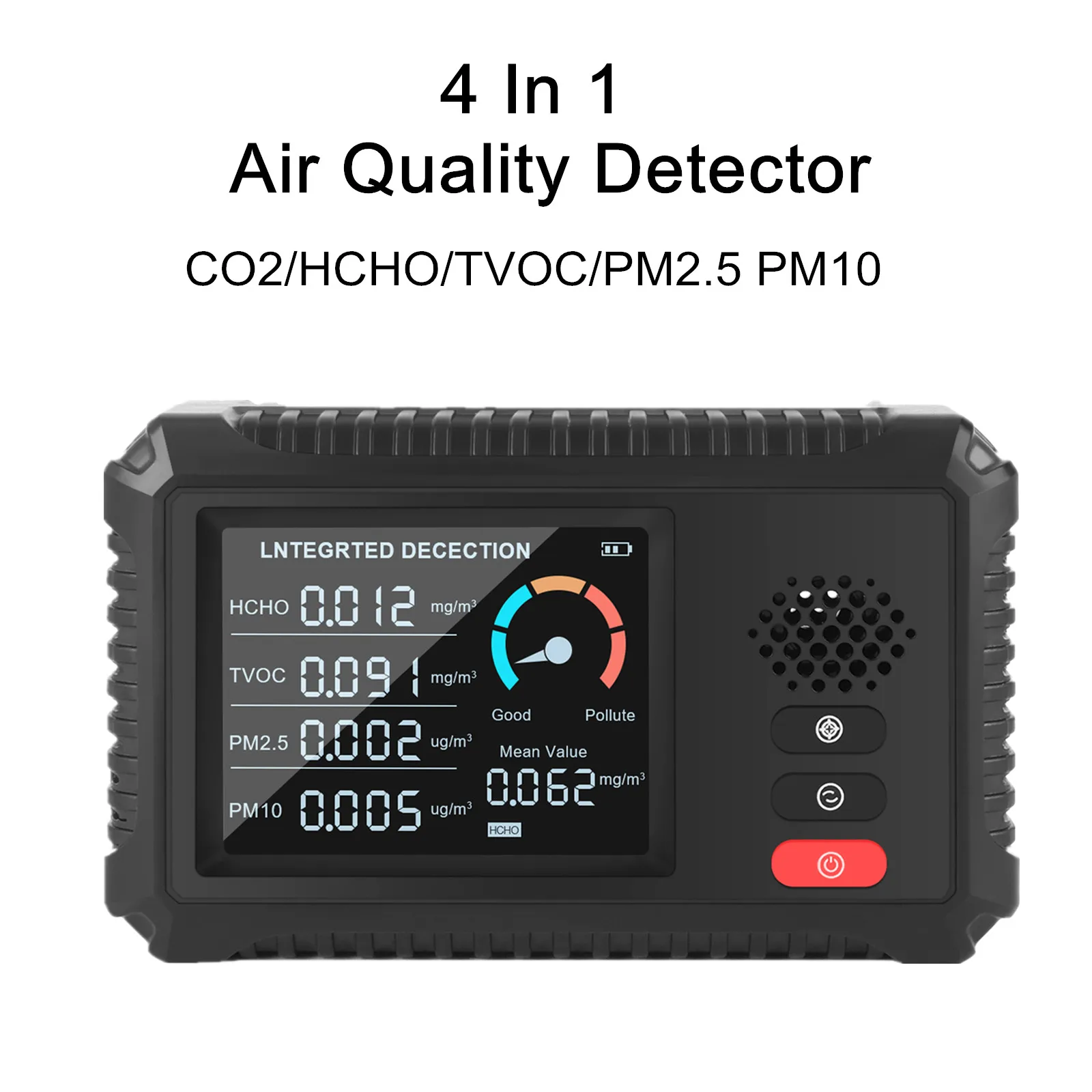

4 IN 1 Co2 Meter Air Quality Monitor CO2 Sensor Mini Portable Detector for TVOC HCHO PM2.5 PM10 Home Outdoor Home Tester