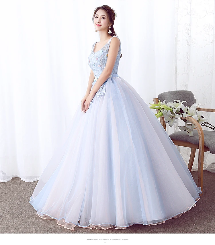 Vestidos De 15 Бальные платья Сладкие 16 без рукавов, с вырезом лодочка длинные небесно-голубые Бальные платья 3D Цветы для Бальные платья 15 лет