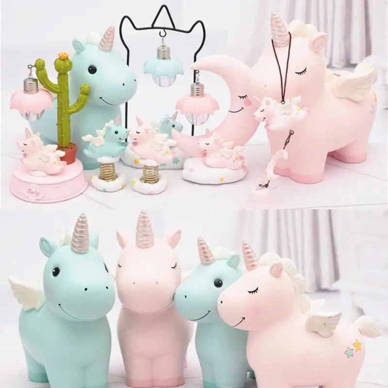 

Cartoon Resin unicorn Bank Coin Bank Money Box unicorn Shaped Coins Container Home Decoration Kids Gift Home Ornament