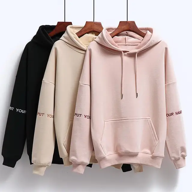 US $14.50 Women Fashion Corduroy Hoodies Female Solid Color Embroidery Hooded Tops Tracksuit Sweatshirt Long