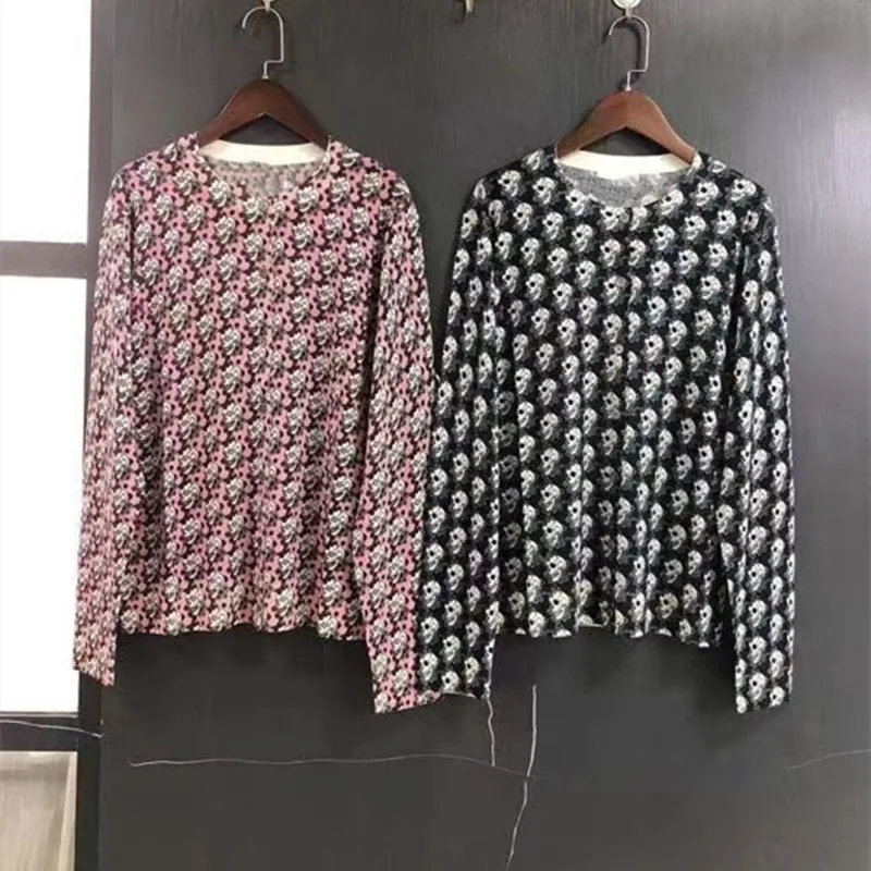 Женский однобортный трикотажный кардиган винтажный свитер с принтом черепа из