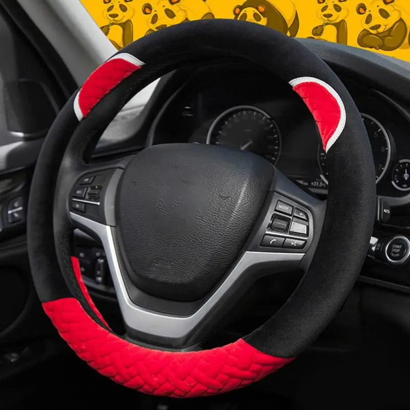 Милый мультфильм Плюшевый кролик чехол рулевого колеса автомобиля зима теплый углеродного волокна Кожезаменитель женщин 15 дюймов - Название цвета: Красный
