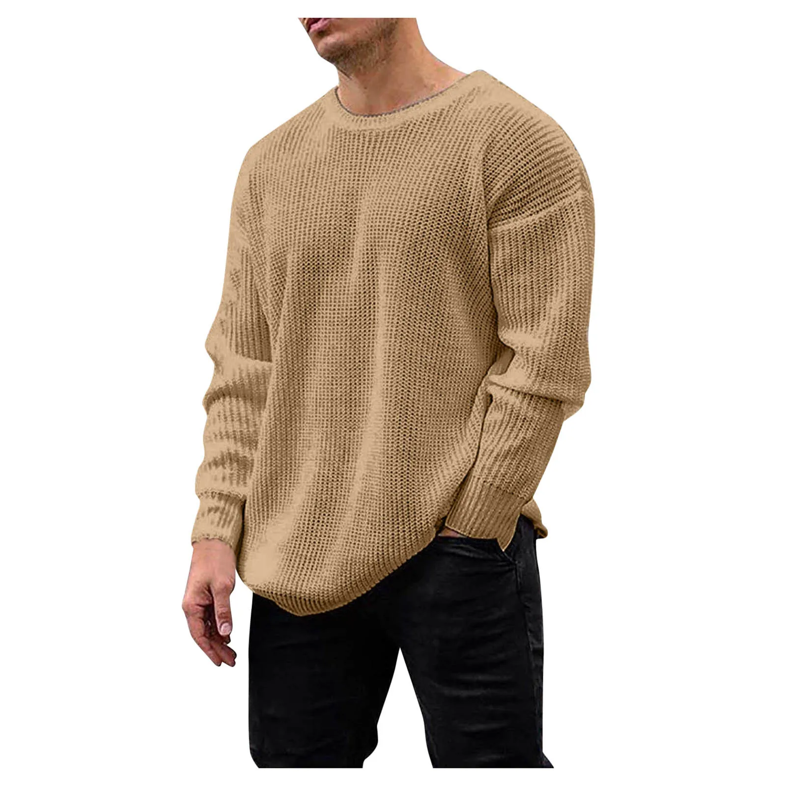 Suéter para hombre, sudaderas con capucha para otoño e invierno, sudadera de moda, suéteres lisos suaves y cálidos de manga larga con cuello redondo, Top, blusa de punto, 2021