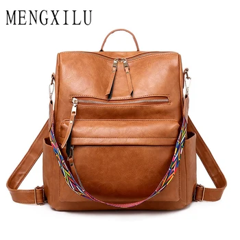 

Retro Leather Backpack Women 2019 Students School Bag Large Capacity Backpacks Multifunction Travel Bags Mochila Vintage Bags