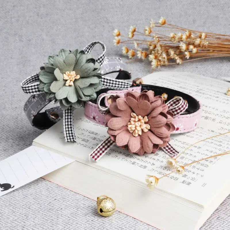 Ошейник для маленьких собак, кошек, домашних животных, милые регулируемые ошейники для питомцев С Цветочным бантом, очаровательные ожерелья, ошейник для поводка