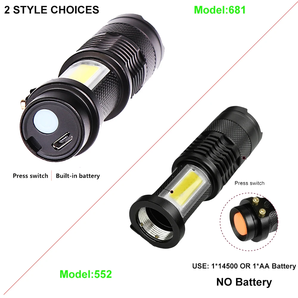 USB Перезаряжаемый COB светодиодный фонарик портативный Встроенный 14500 Мини фонарь с зумом водонепроницаемый фонарь