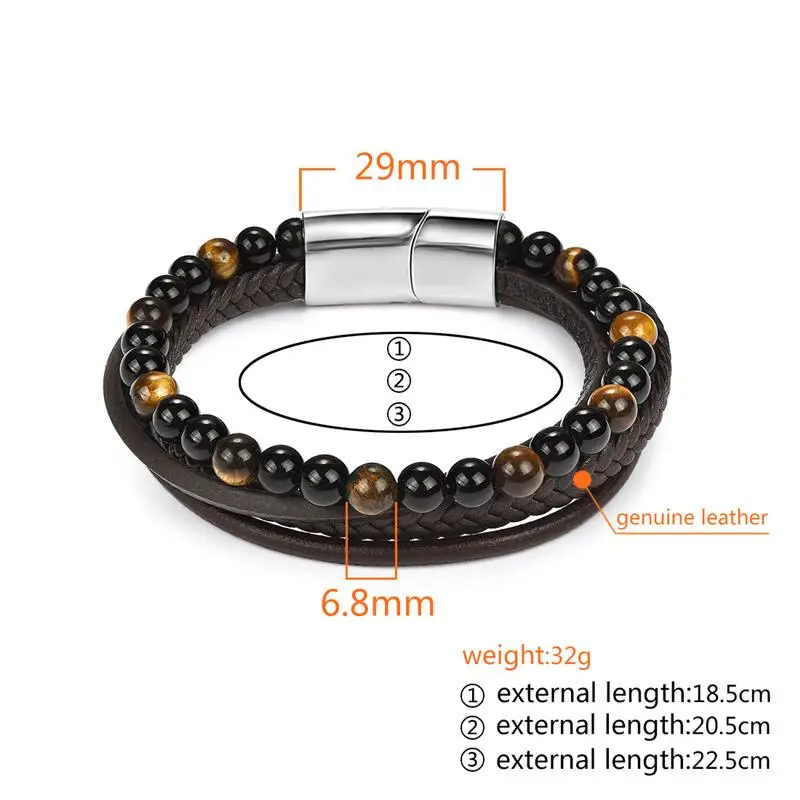 Jiayiqi многослойный браслет, натуральный камень, натуральная кожа, плетеный браслет, нержавеющая сталь, магнитная застежка, браслет, мужская бижутерия