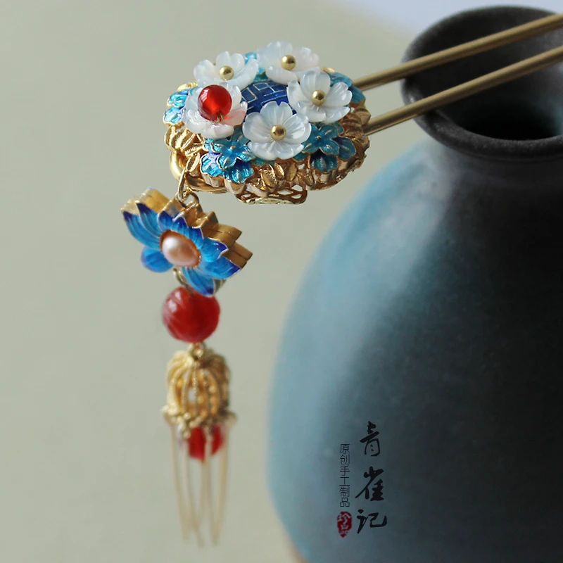 vintage handmade shell tassel Cloisonne hairpin sticks cheongsam Headwear do-up tools for hair bun kimono COSPLAY