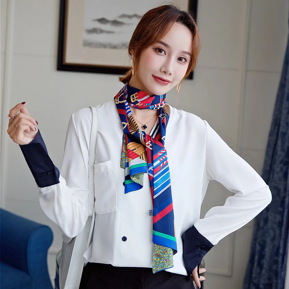 Brand New Design Double-deck Twill Belt Chain Women Scarf Neckerchief Silk Scarves For Ladies Head Scarf Handkerchief
