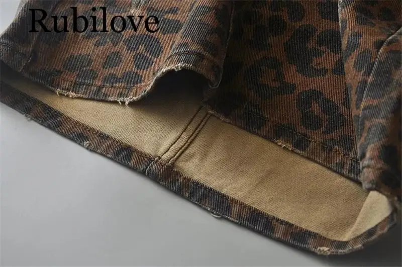 Rubilove сексуальные рваные леопардовые юбки с принтом женские мини джинсовые юбки уличная одежда карандаш с высокой талией юбка faldas 2019
