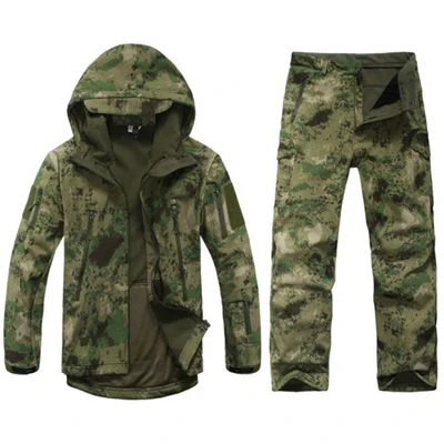 TAD gear, тактическая флисовая камуфляжная куртка, набор, Мужская армейская ветровка, водонепроницаемая, для охоты, комплект одежды, военная куртка и штаны - Цвет: Ruin green