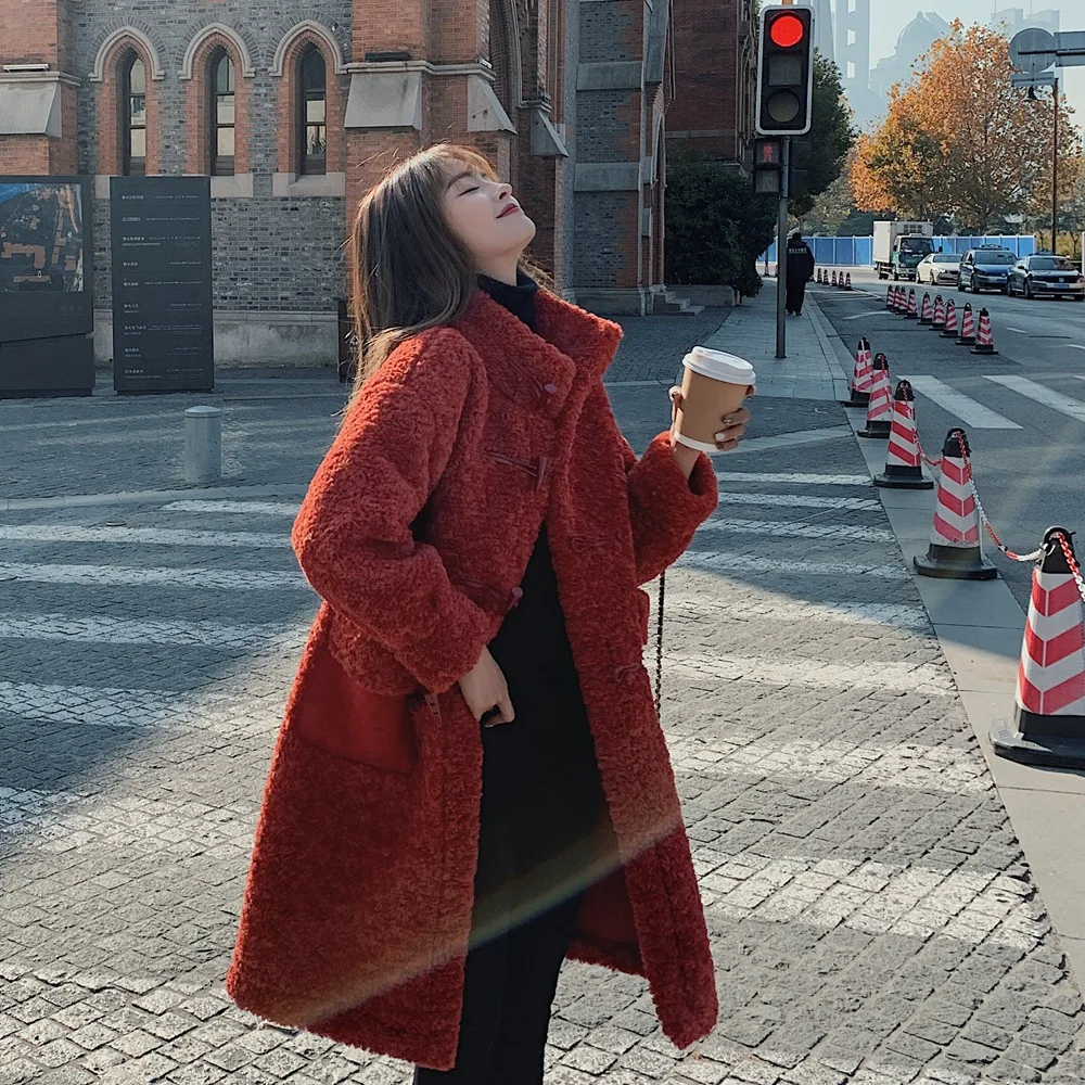 

Photo Shoot Korean-style Mid-length Fur Lambs Wool Coat 2019 Winter New Style Retro Toggle Overcoat Women's