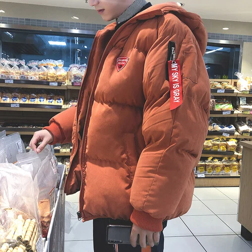Liketkit зимние куртки с капюшоном для мужчин мужские однотонные ленты толстые теплые парки и пальто мужские большие Пузырьковые пальто ветровка 5XL - Цвет: Orange