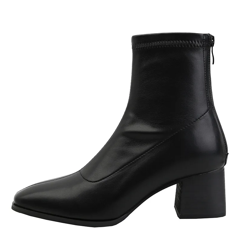 Women's Boots 2020 New Martin Boots Square Toe Thick Heel Nude Boots British Style Chelsea Short Boots Q14-30