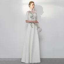 Элегантный белый леди Qipao вечернее платье китайский стиль Классический Половина рукава халат De Soiree изысканная вышивка сексуальное Vestidos