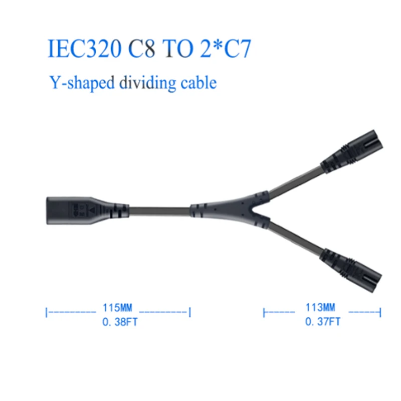 C8-2* C7 0,3 м/1 фут 2*0,75 мм IEC 320 C8TO 2* IEC 320 C7Male to Female AC удлинитель питания Шнур для PDU шасси UPS 2.5A 250 В