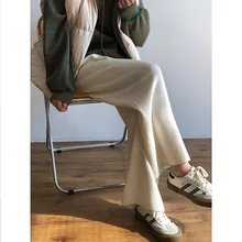 @YYDS Knitted Pit Strip Casual Pants Women's Winter New Retro High Waist Lace Up Loose Floor Mops Pants for Women