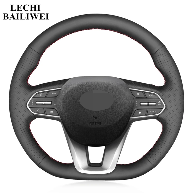 Искусственная кожа крышка рулевого колеса DIY черные Ручные Швейные Чехлы рулевого колеса автомобиля для hyundai Santa Fe