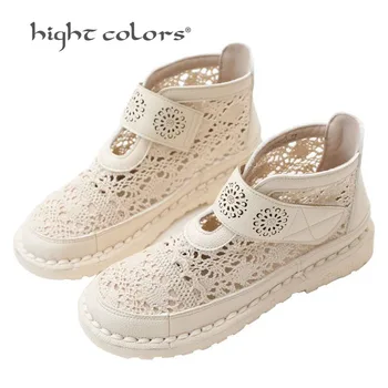 

Crochet Summer Boots Bootie 2020 New knitting wool Shoes Breathable Retro Boots Plus Size Hollow Fashion Women Boots 35-40