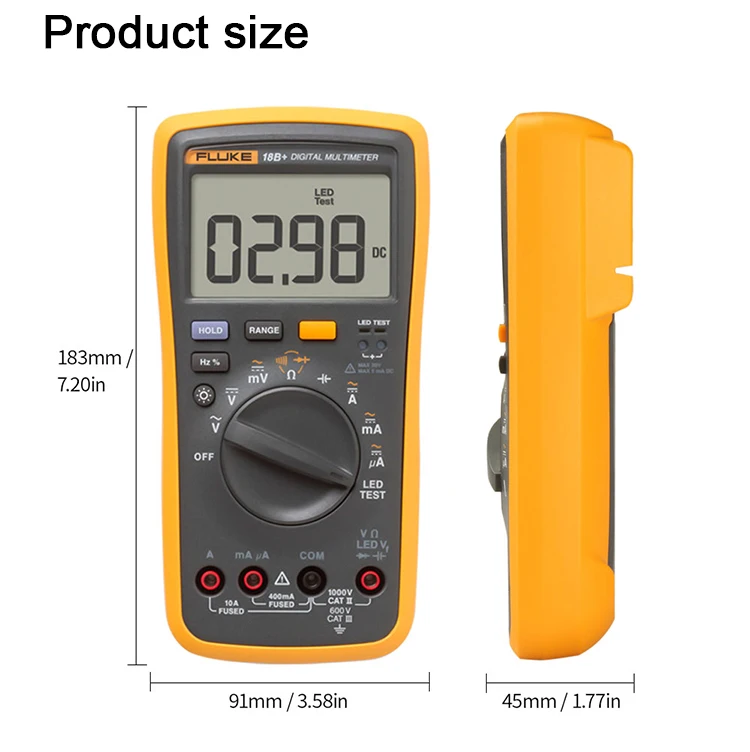 Fluke 15B+/17B+/18B+/12E+ автоматический цифровой Диапазон мультиметр DMM AC/DC/диод/R/C напряжение тока тестер