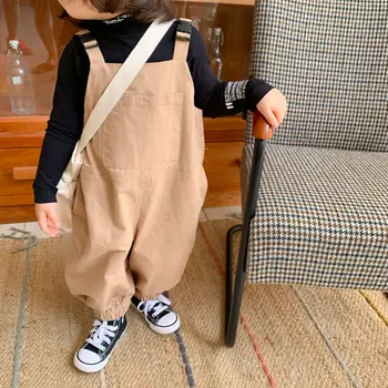 

5134 New Baby Kids Overalls Baby Suspender Pants Solid Baby Boy Overalls with Pocket 1-7Years Girls Cute Overalls Pants For Kids