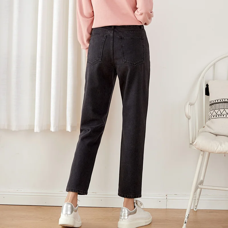LEIJIJEANS, новинка, большие размеры, Женские повседневные свободные черные джинсовые брюки от Harlan, плюс бархатные теплые модные женские джинсы с высокой талией