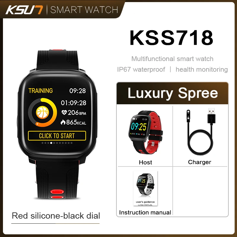 KSUN KSS718 Смарт-часы, браслет, спортивные фитнес-часы, кровяное давление, пульсометр, напоминание о звонках, Android, шагомер, Смарт-часы - Цвет: KSS718-R