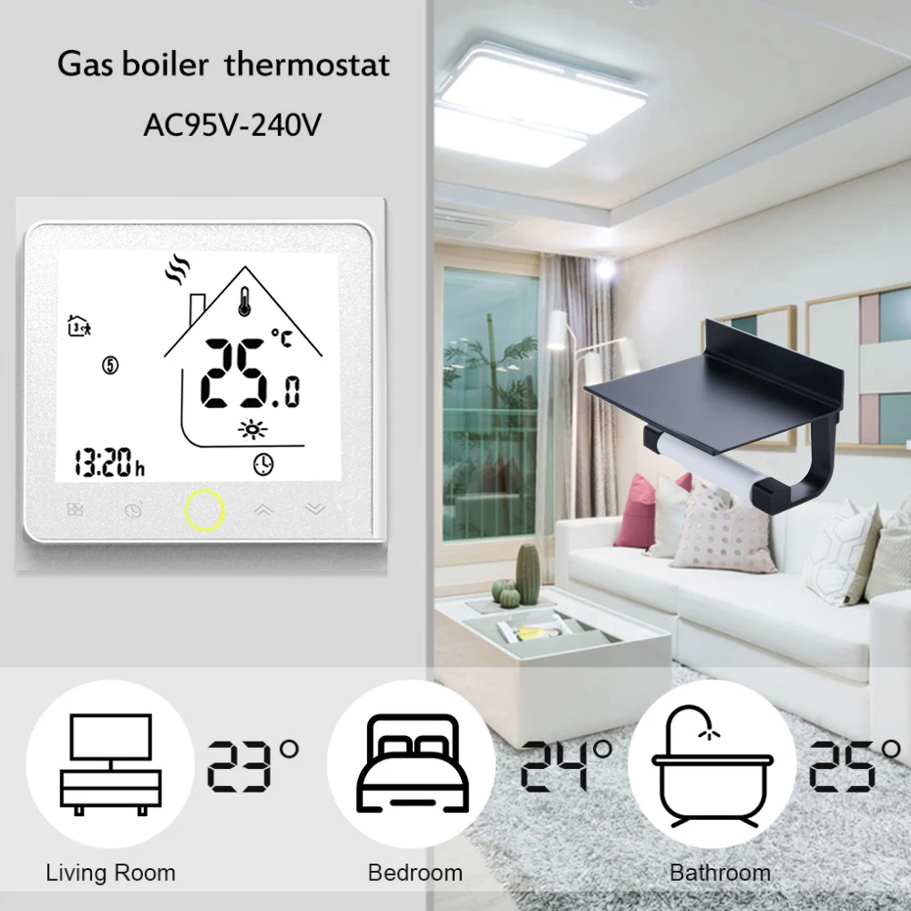 Термостат 3A газовый котел нагревательный термостат программируемый ЖК сенсорный экран комнатный регулятор температуры домашний черный бумажный держатель