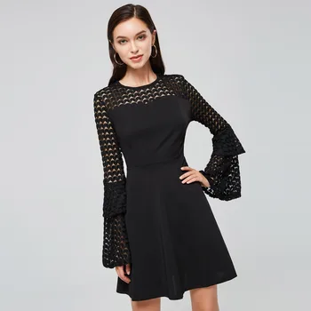 

BGW 2020 Black Mini Cocktail Dress Pretty Full Lace Sleeves Zipper Back Scoop Neck A Line Bestido De Fiesta Para Coctel