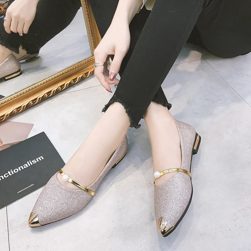 

rhinestones women silver flats fashion designer ladies pointed shoes trend style lady dress footwear slip on female moccasins