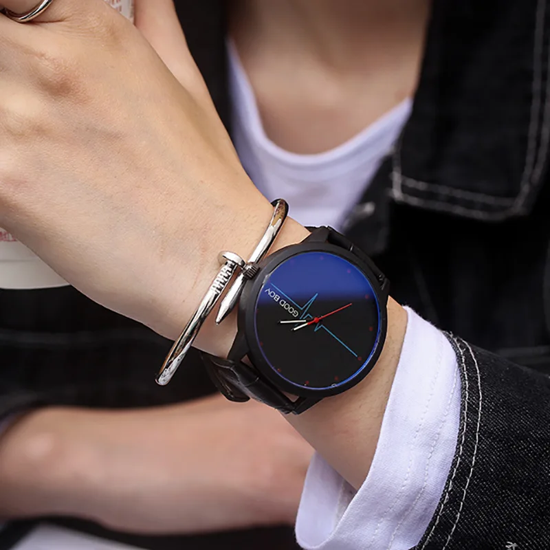 Корейский стиль Ulzzang ретро повседневный и простой Blueray стекло электрокардиограмма модные часы корейский стиль-стиль мужские и женские