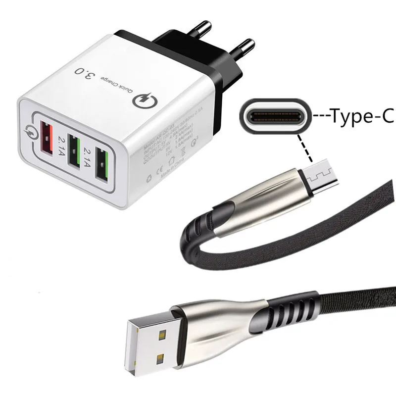 1 м USB кабель для зарядки QC 3 0 быстрое зарядное устройство type C провод Nokia 8 samsung A70 A30s