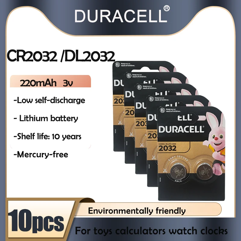 10PCS Original DURACELL CR2032 DL2032 ECR2032 5004LC KCR2032 BR2032 220mAh 3V Lithium Batteries For Watch Toys Clock Calculator - ANKUX Tech Co., Ltd