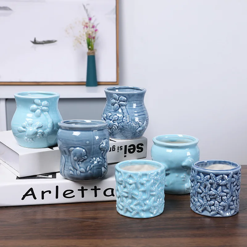 

European-style marine animal simple flow glaze creative cute personality ceramic succulent flower pot small fresh and cute