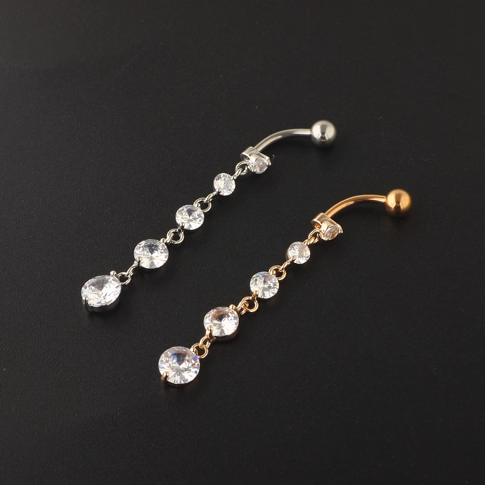 Wholesale Body Jewelry Silver Color Crystal Belly Button Rings 16G Titanium Dangle Belly Ring Bellybutton Piercing