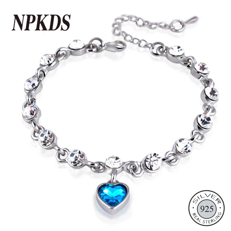 

NPKDS Fashionable Delicate Silver 925 Jewelry High Quality Crysal Bracelet Women Romantic Heart shaped Pendant Gift LCH646SR00