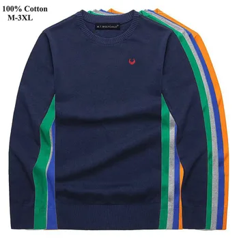 Image of 100% Cotton High Quality Spring Autumn Mens Sweaters Brand Pullovers Mens knitted Sweaters Long Sleeve Casual Male Tops M-3XL