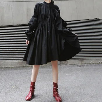 

2020 Chic Mini Gothic Dress Women Spring Casual Elegant Korean Japanese Lantern Long Sleeve Oversize Dresses Goth Vestidos Girl